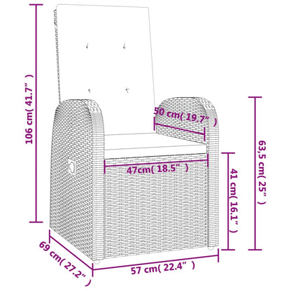 Ensemble à manger de jardin 3 pcs coussins gris résine tressée