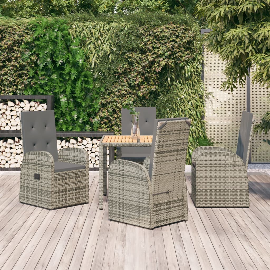 Ensemble à manger de jardin 5 pcs coussins gris résine tressée