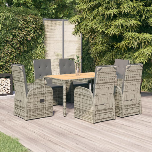 Ensemble à manger de jardin et coussins 7 pcs gris rotin