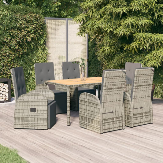 Ensemble à manger de jardin et coussins 7 pcs gris rotin