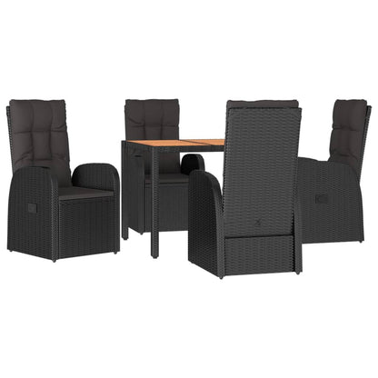 Ensemble à manger de jardin coussins 5pcs Noir Résine tressée