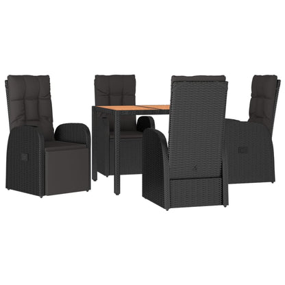 Ensemble à manger de jardin coussins 5pcs Noir Résine tressée