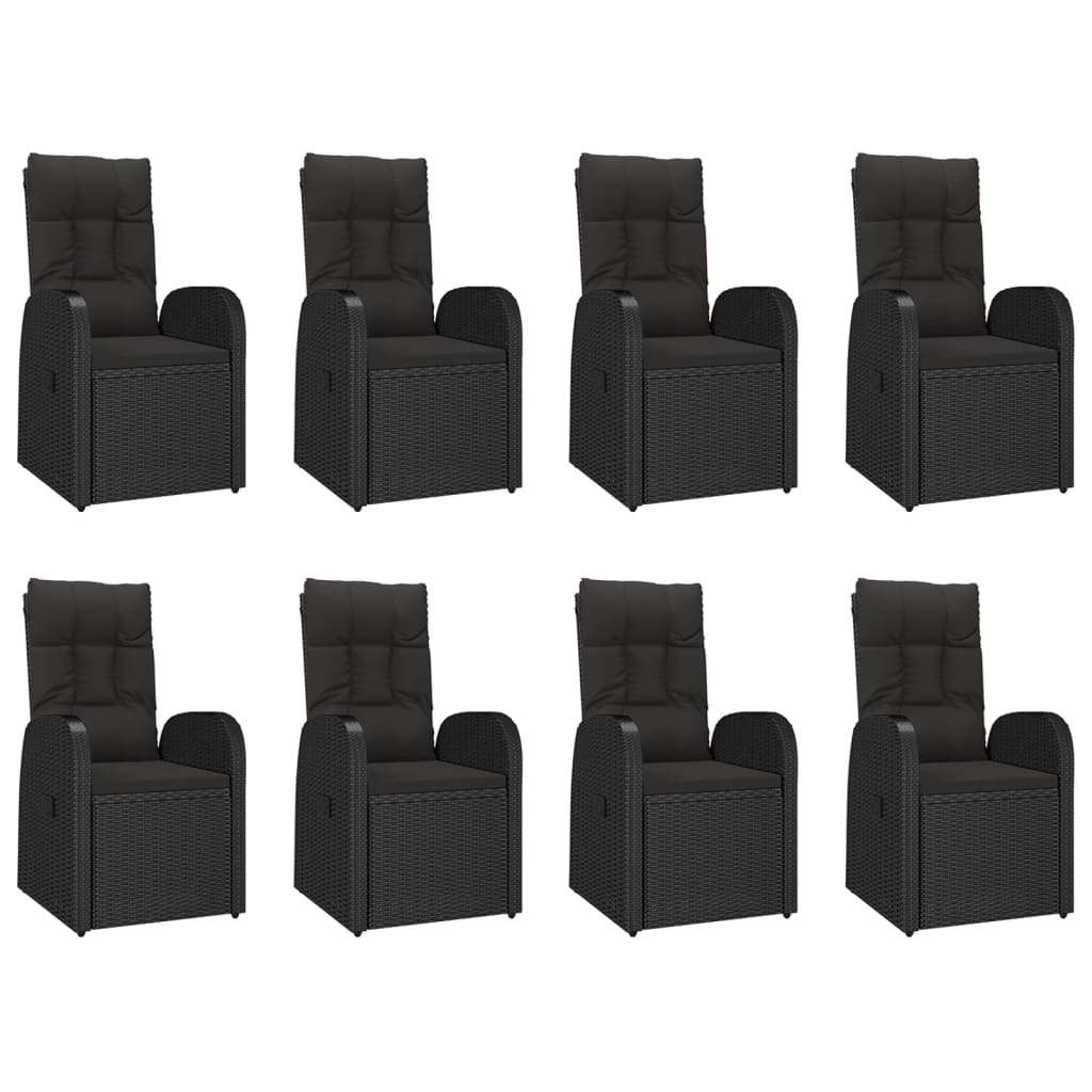 Ensemble à manger de jardin 9pcs coussins noir résine tressée