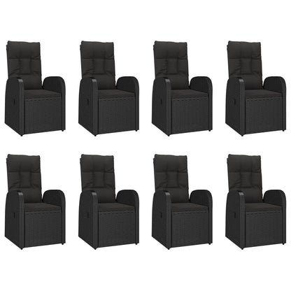 Ensemble à manger de jardin 9pcs coussins noir résine tressée