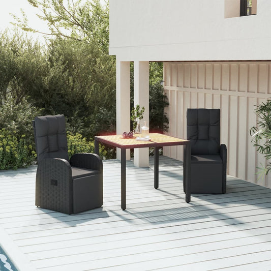 Ensemble à manger de jardin 3 pcs Noir Poly rotin et acacia