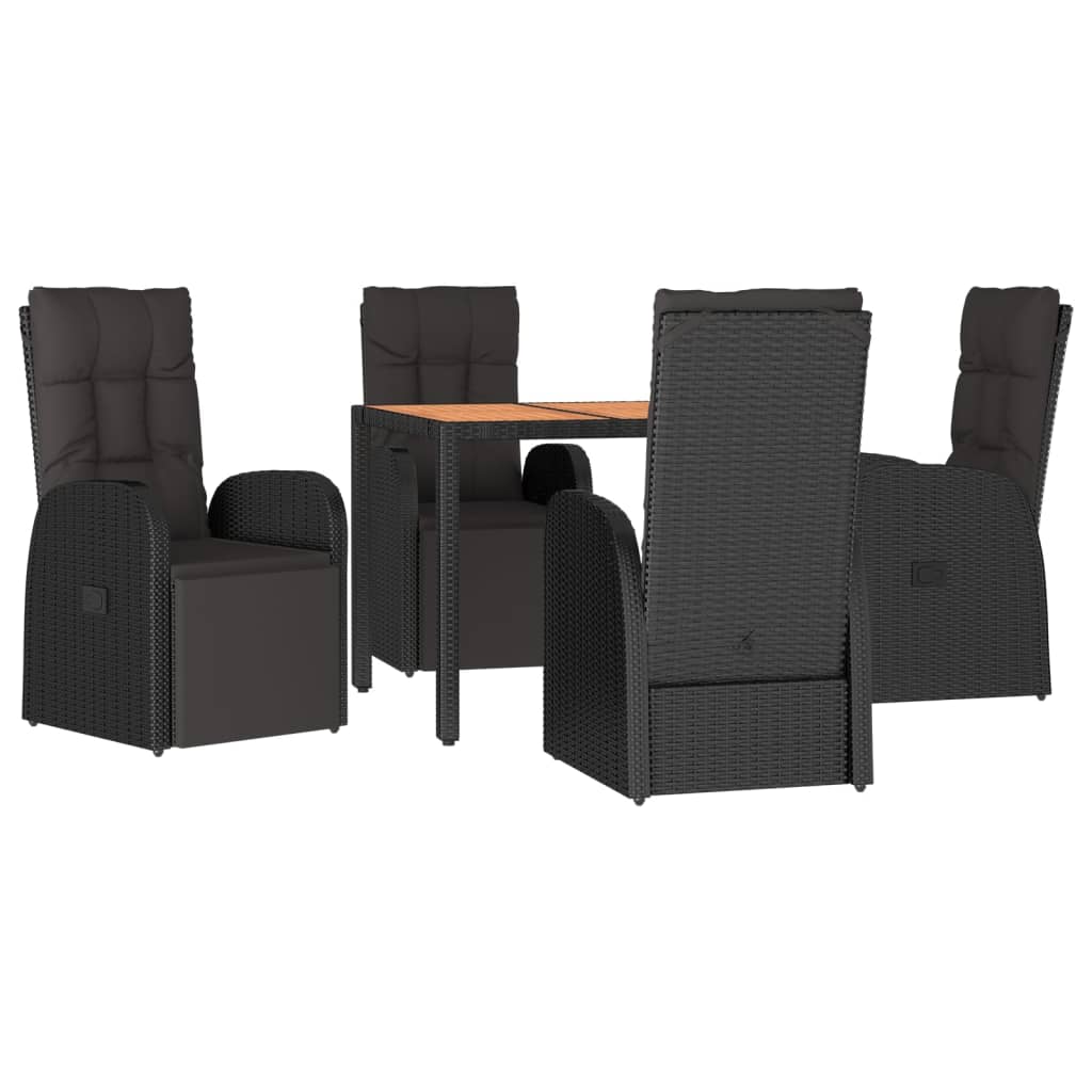 Ensemble à manger de jardin 5pcs Noir Poly rotin et acacia