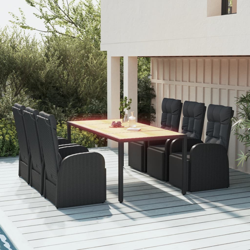 Ensemble à manger de jardin 7 pcs Noir Poly rotin et acacia