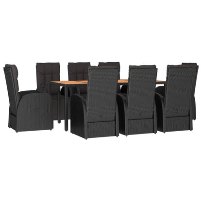 Ensemble à manger de jardin 9 pcs Noir Poly rotin et acacia