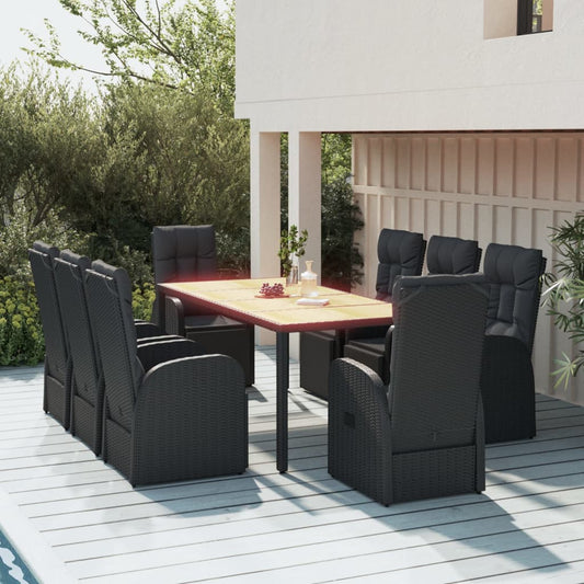 Ensemble à manger de jardin 9 pcs Noir Poly rotin et acacia