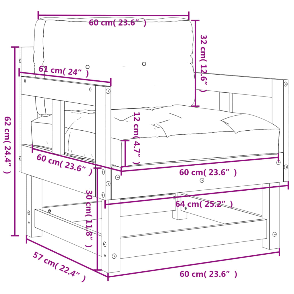 Chaises de jardin et coussins lot de 2 blanc bois de pin massif