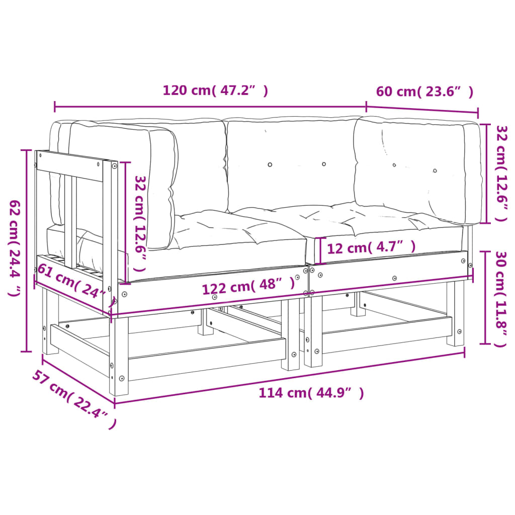 Canapés d'angle avec coussins 2 pcs bois de pin massif