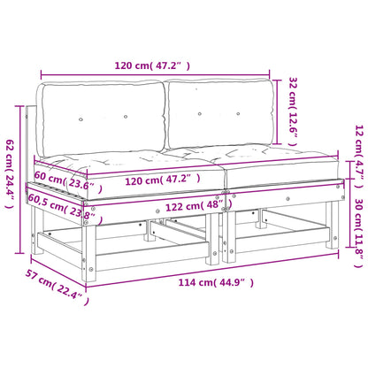 Canapés centraux avec coussins 2 pcs bois de pin massif