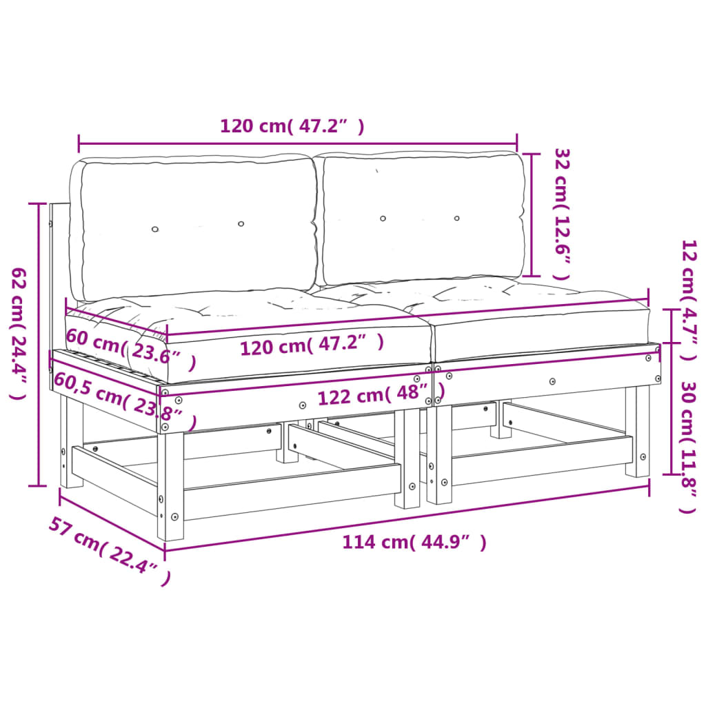 Canapés centraux avec coussins 2 pcs bois massif douglas