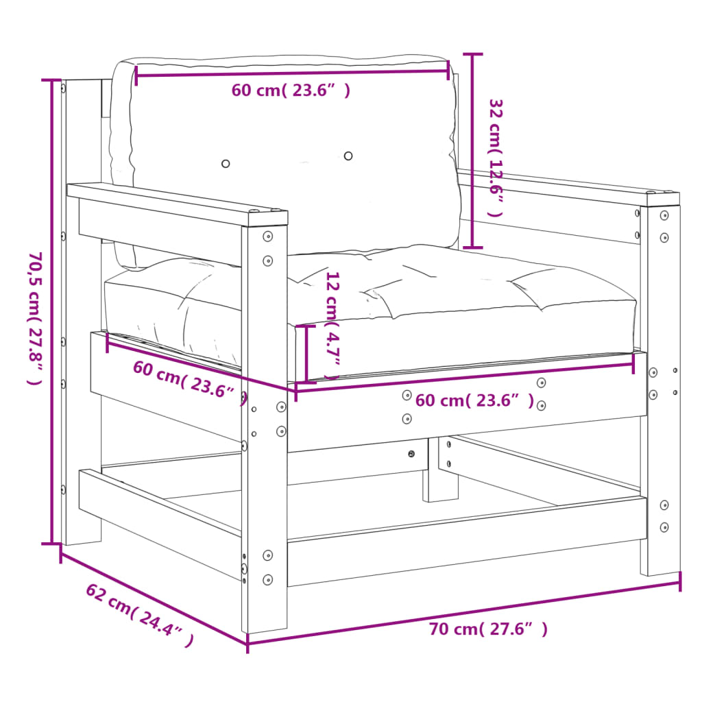 Chaises de jardin avec coussins lot de 2 bois de pin imprégné