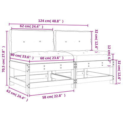 Canapés centraux avec coussins 2 pcs bois de pin massif