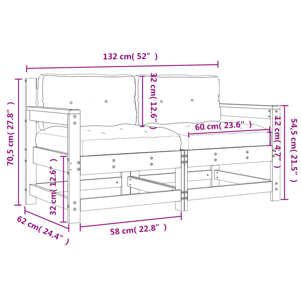 Chaises de jardin et coussins lot de 2 gris bois de pin massif