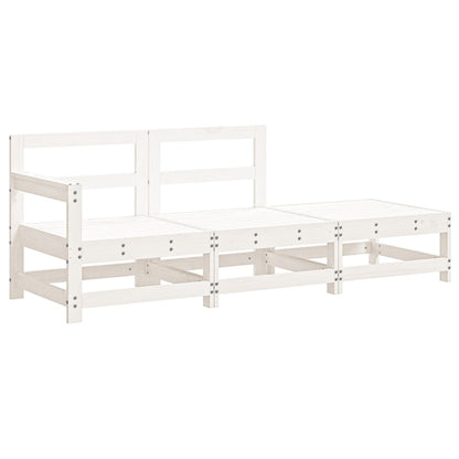 Salon de jardin 3 pcs avec coussins blanc bois massif