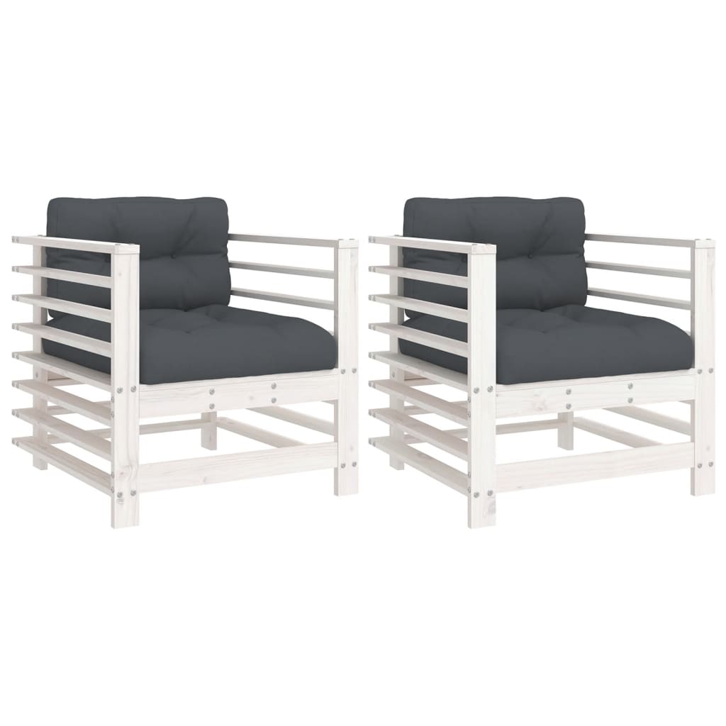 Chaises de jardin et coussins lot de 2 blanc bois de pin massif