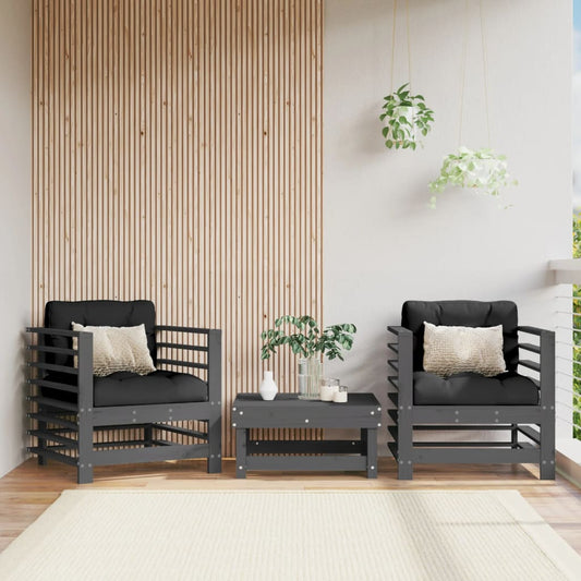 Chaises de jardin et coussins lot de 2 gris bois de pin massif