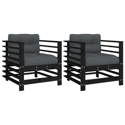 Chaises de jardin et coussins lot de 2 noir bois de pin massif