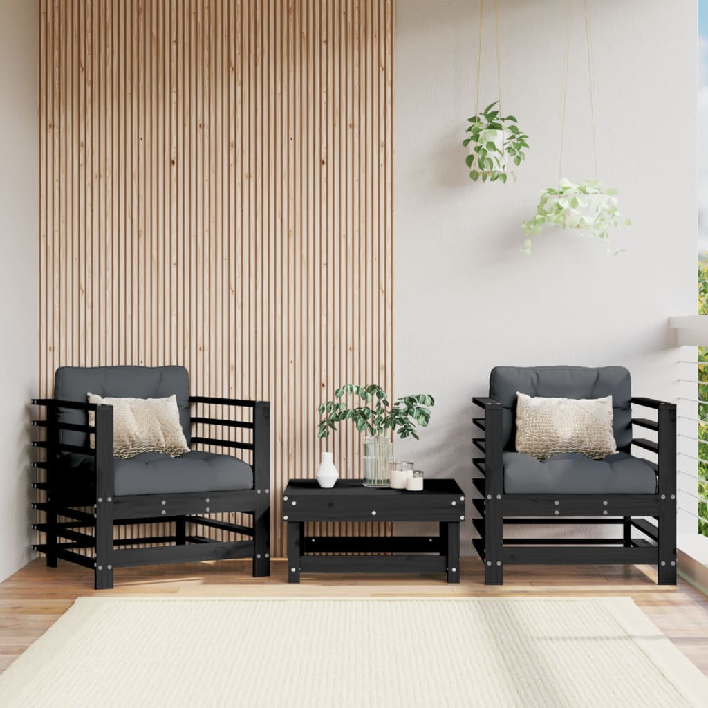 Chaises de jardin et coussins lot de 2 noir bois de pin massif