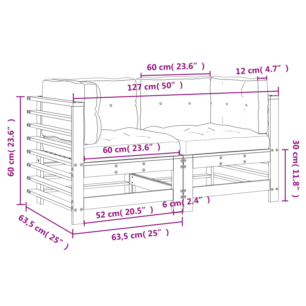 Canapés d'angle avec coussins 2 pcs bois massif douglas