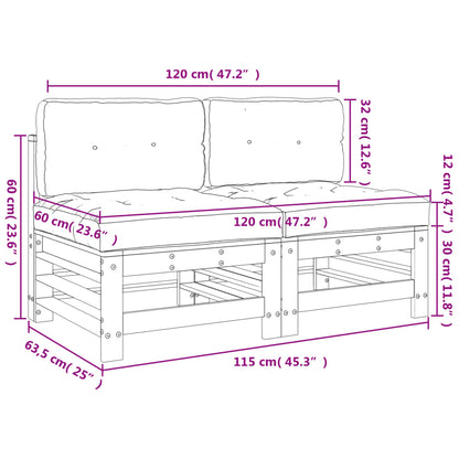 Canapés centraux avec coussins 2 pcs bois de pin massif