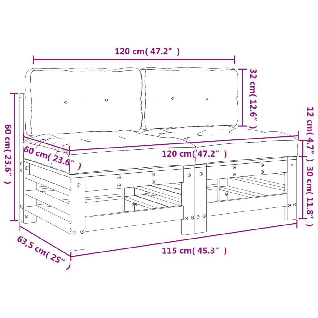 Canapés centraux avec coussins 2 pcs marron miel