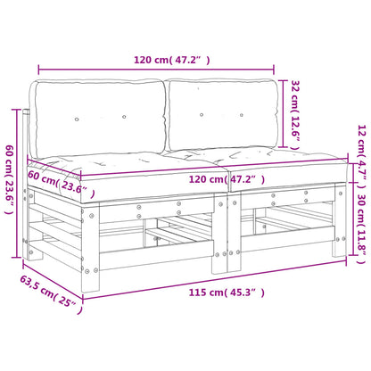 Canapés centraux avec coussins 2 pcs bois de pin imprégné