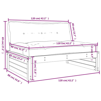 Canapé central 120x80 cm gris bois de pin massif