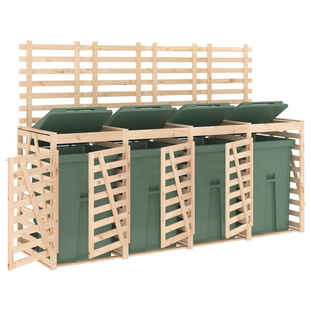 Abri de poubelles quadruple sur roulettes bois massif pin