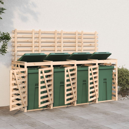 Abri de poubelles quadruple sur roulettes bois massif pin