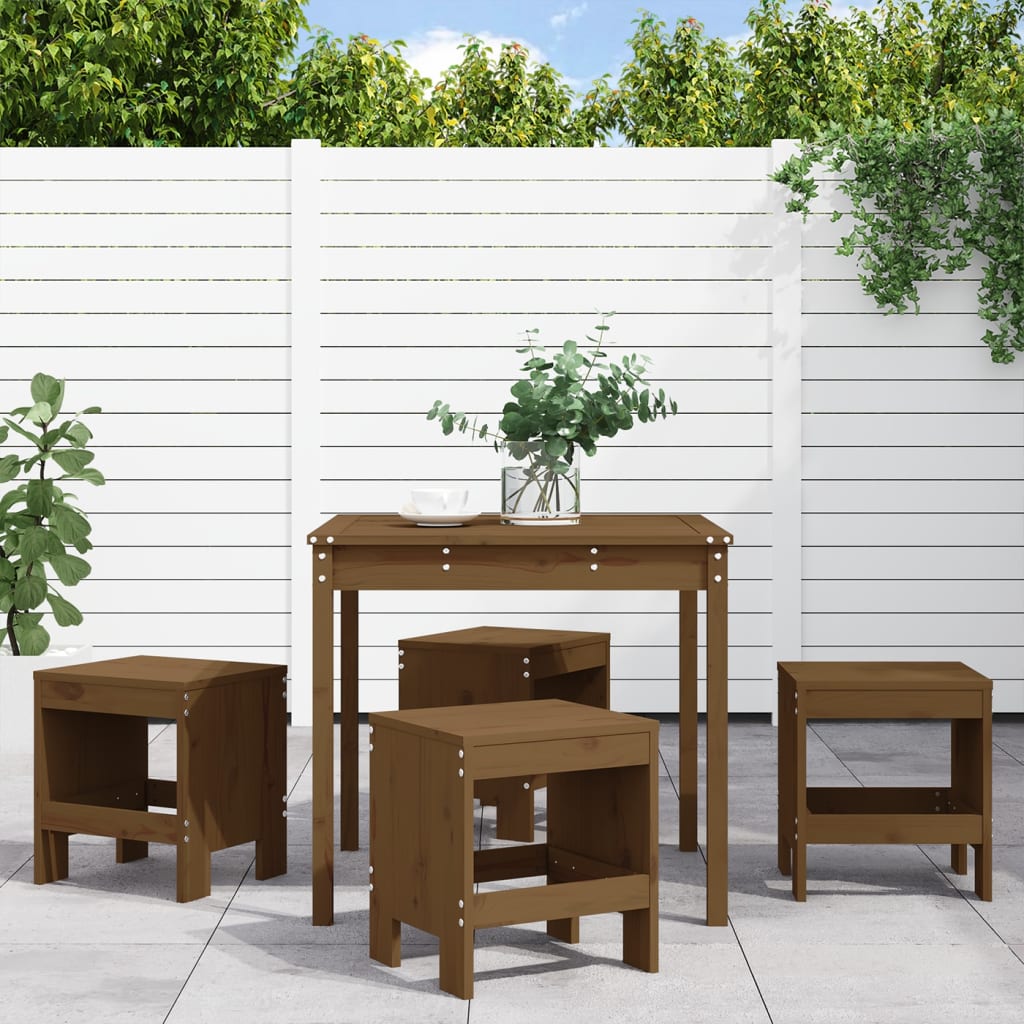 Ensemble à manger de jardin 5pcs marron miel bois pin massif