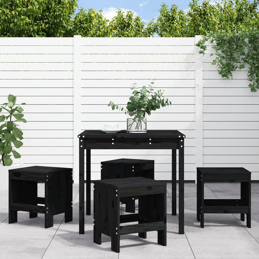 Ensemble à manger de jardin 5pcs noir bois massif de pin