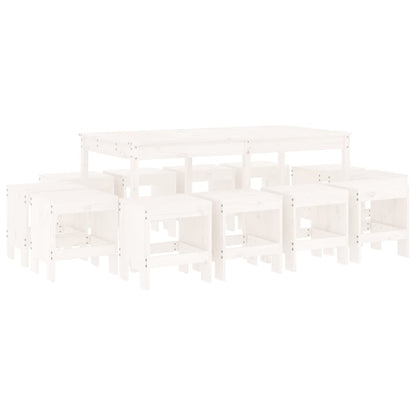 Ensemble à manger de jardin 13 pcs blanc bois de pin massif