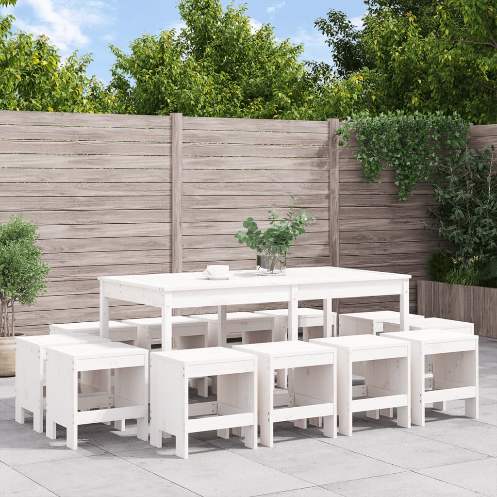 Ensemble à manger de jardin 13 pcs blanc bois de pin massif