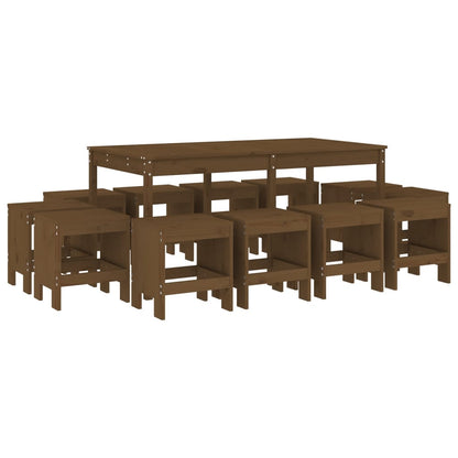 Ensemble à manger de jardin 13 pcs marron miel bois pin massif