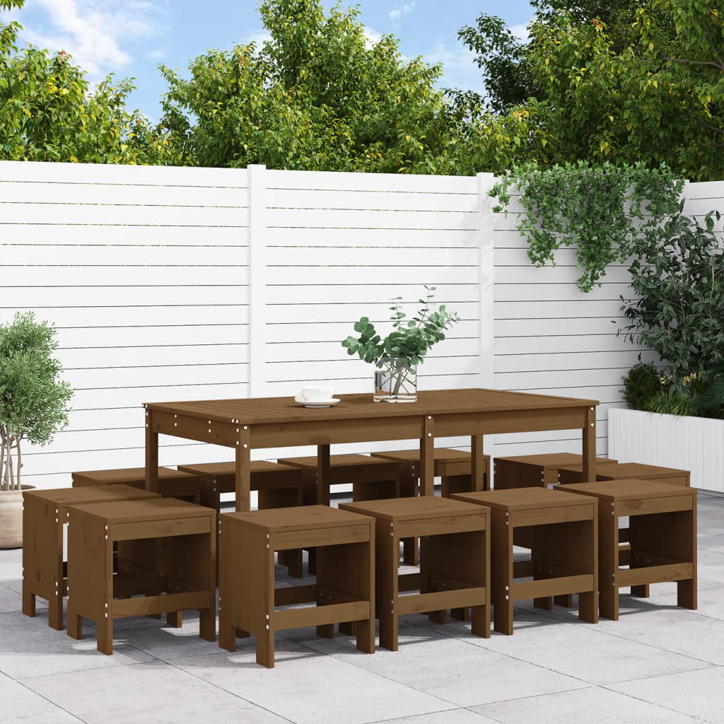 Ensemble à manger de jardin 13 pcs marron miel bois pin massif