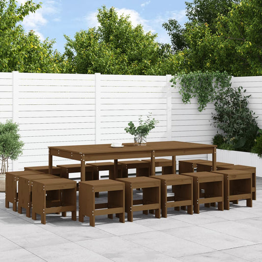 Ensemble à manger de jardin 17 pcs marron miel bois pin massif