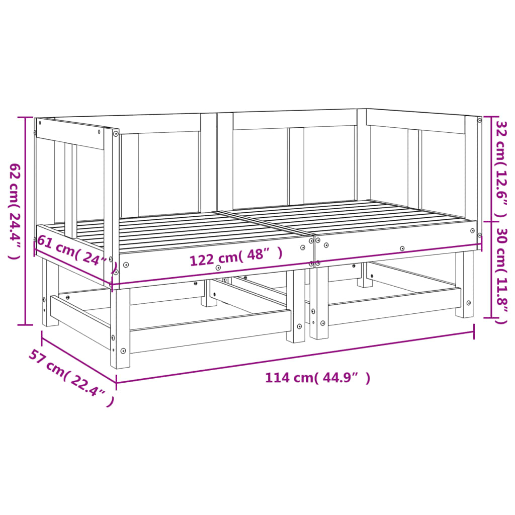 Canapés d'angle de jardin 2 pcs bois de pin massif