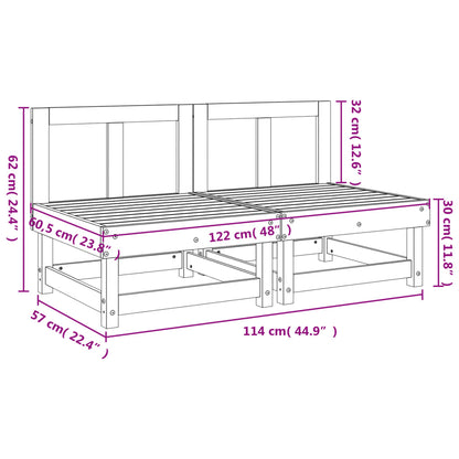 Canapés centraux de jardin 2 pcs blanc bois de pin massif