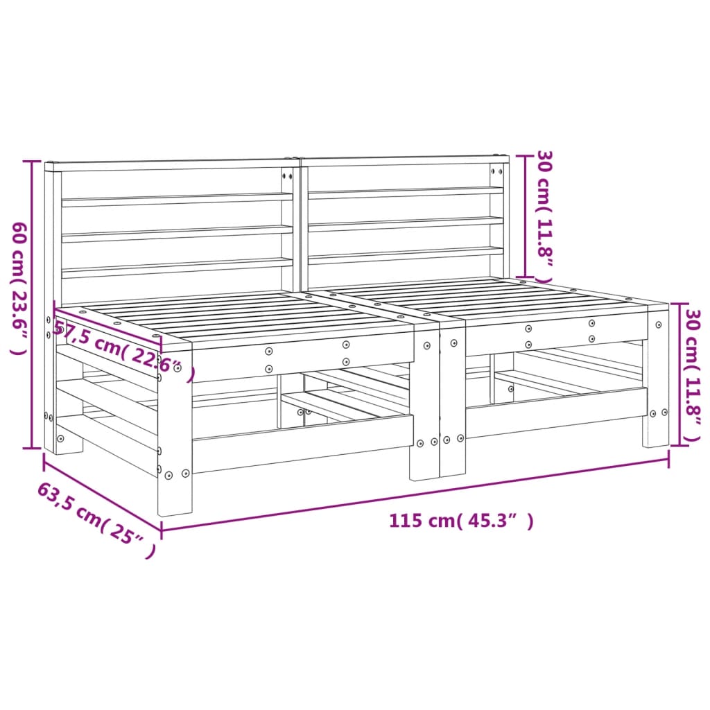 Canapés centraux de jardin 2 pcs bois de pin massif