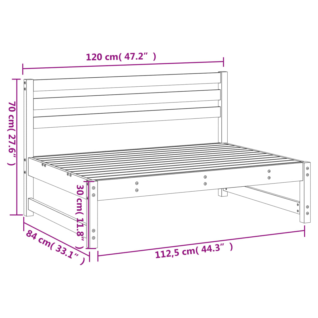 Canapé central de jardin blanc 120x80 cm bois de pin massif