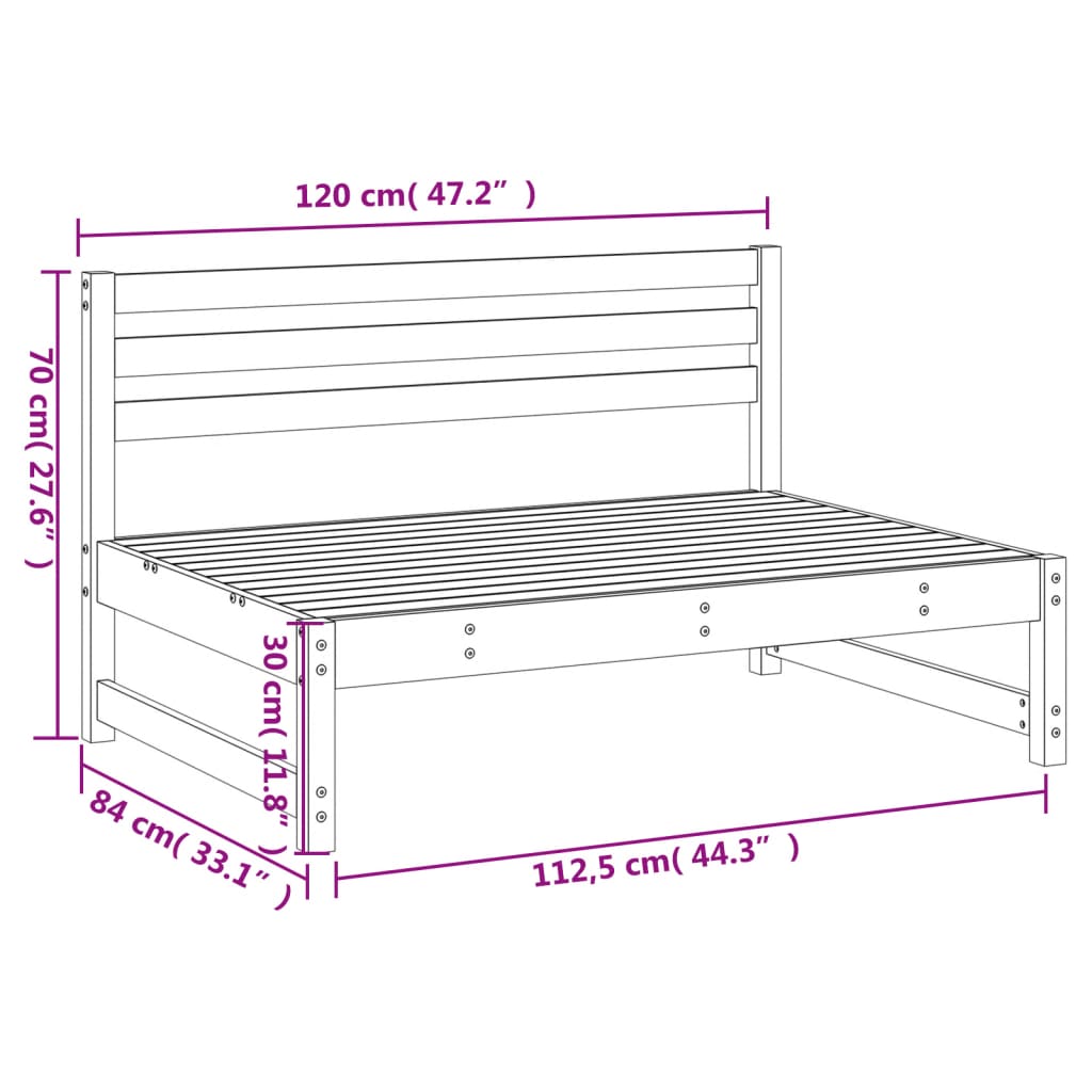 Canapé central de jardin 120x80 cm bois massif douglas