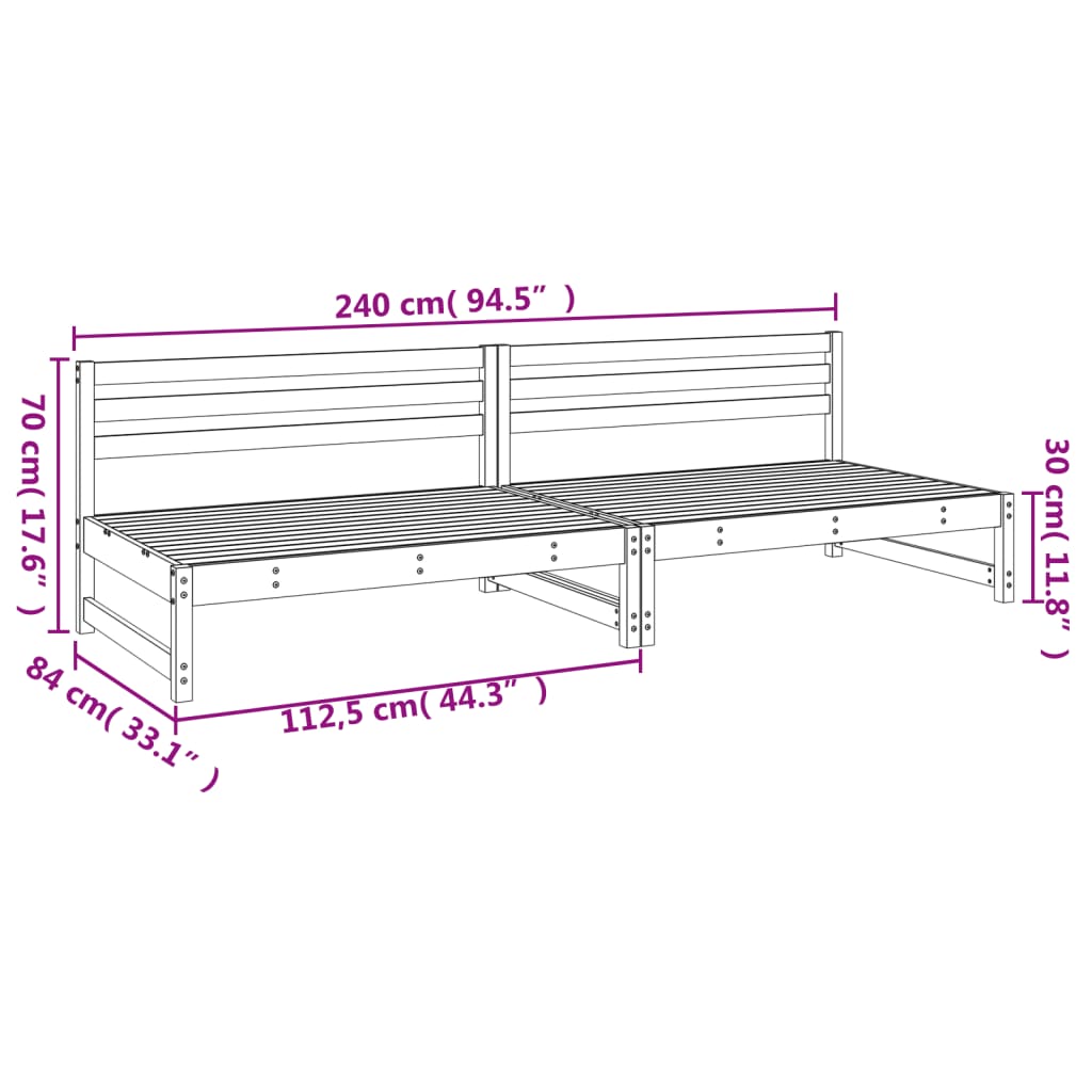 Canapés centraux de jardin 2 pcs gris 120x80 cm bois pin massif