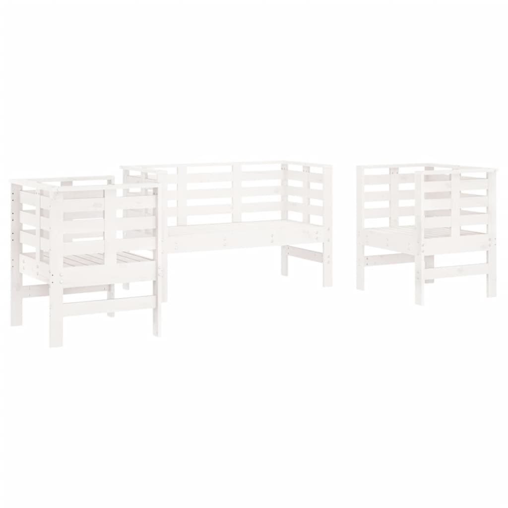 Salon de jardin 3 pcs blanc bois massif de pin