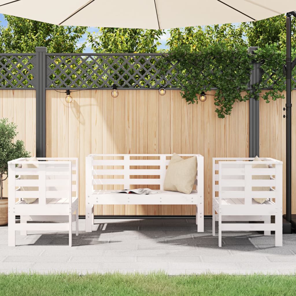 Salon de jardin 3 pcs blanc bois massif de pin