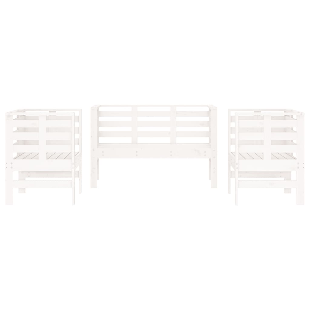 Salon de jardin 3 pcs blanc bois massif de pin