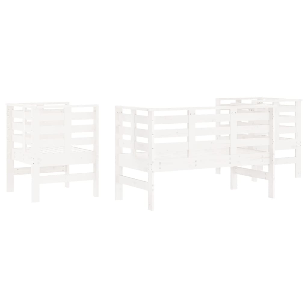 Salon de jardin 3 pcs blanc bois massif de pin