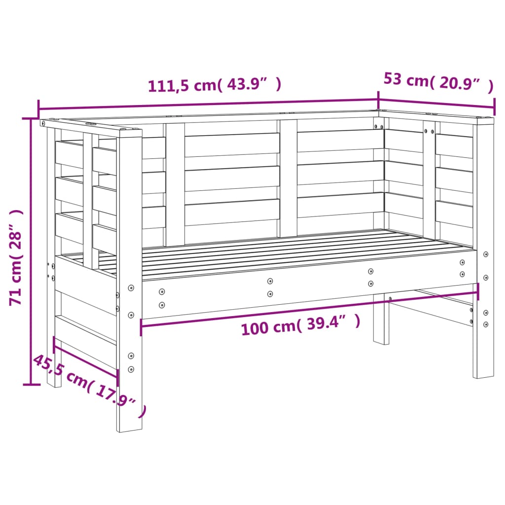 Salon de jardin 3 pcs blanc bois massif de pin